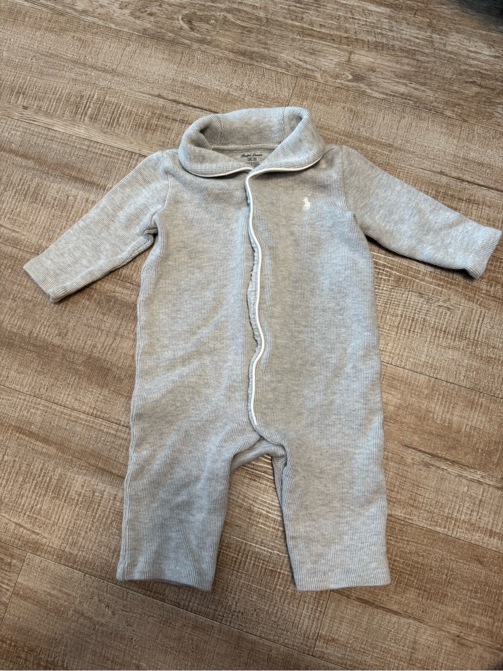 Ralph Lauren Light Gray Knit Baby One-Piece
